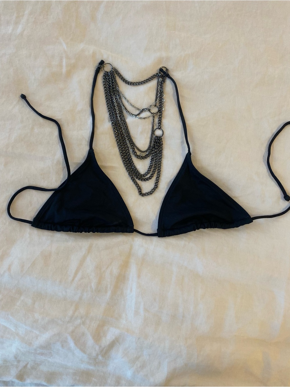 Victoria's Secret Black String Bikini Top With Chain Back Size Small Y2K